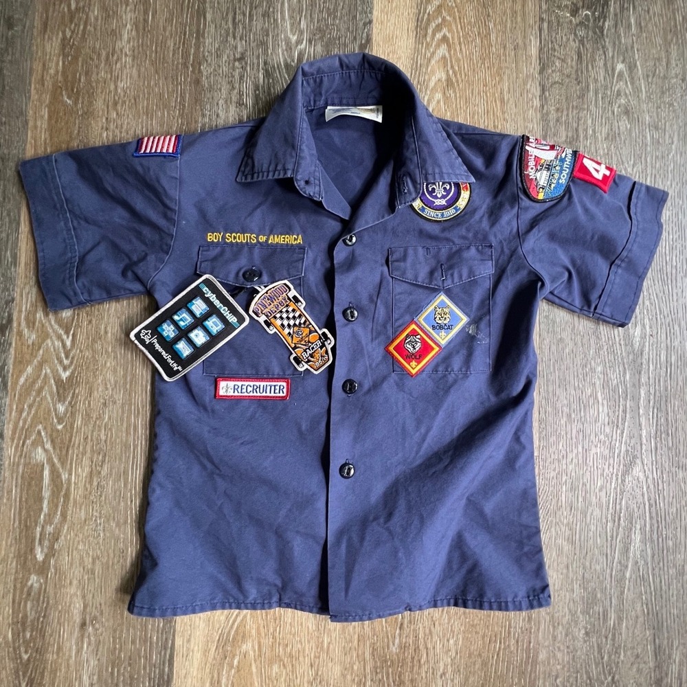 Boy Scouts of America Uniform Shirt Kids Youth Small Blue Cub Scout Patches